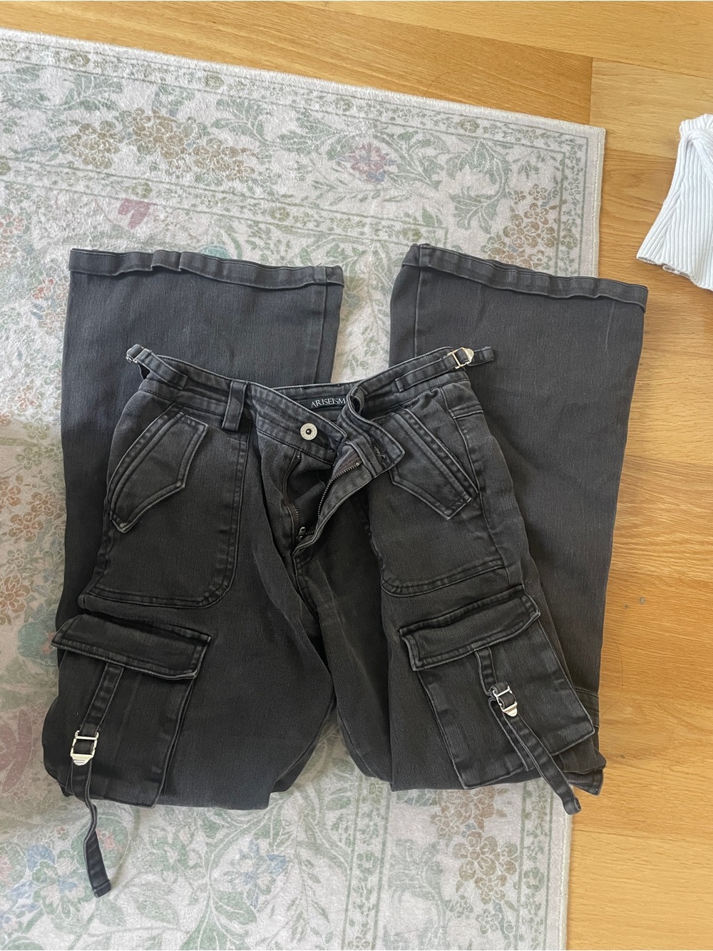 ARISEISM Black Cargo Flare Jeans